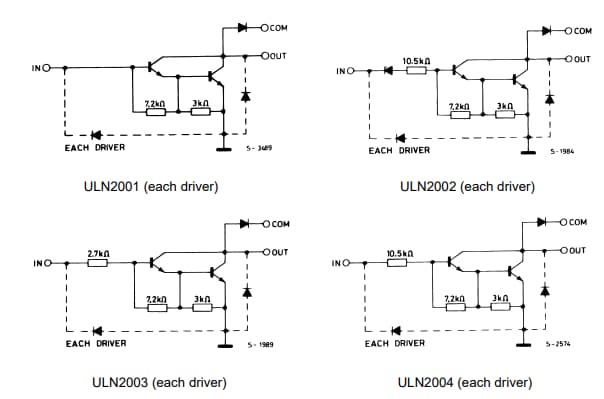 Schéma - STMicroelectronics Matrices ULN200x/ULN200xA Seven Darlington